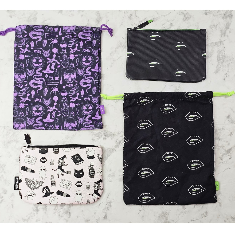 Halloween Ipsy Makeup Bags Drawsting Pouch Bundle 4 pc Spooky Collectables